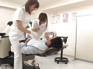 asiatisk, hårig, sjuksköterrska, avsugning, hardcore, japansk, trekant, uniform, verklighet