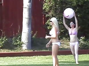 Four seductive and superfit babes get wild by the pool
