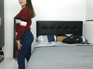 masturbation, chatte-pussy, babes, latina, doigtage, douce, belle, rasé, jeans, humide