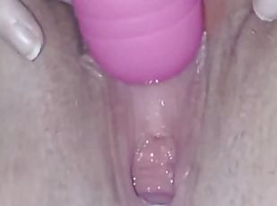 Teens tight wet pussy dripping with cream while she vibrates her clit to pulsating orgasms!
