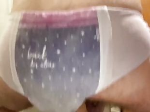 Riding a big dildo in my wet diaper