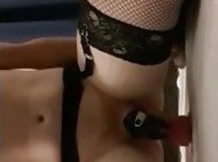 Trap kyra rides her dildo in fishnets