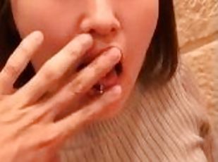 Japanese Amateur 4: Tongue Piercing Nao Vibrator Masturbation with finger blowjob POV