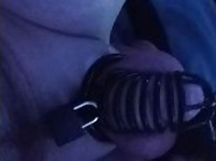 Chastity twink trying to cum in chastity