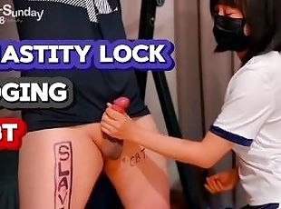 Edging , CBT , Sounding , Chastity lock bound male slave