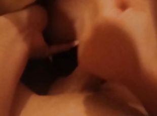 Playing with her boobs while she is giving me a handjob, loud moaning homemade