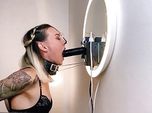 AnaKatana's deepthroat training set up: Hitachi, blinding lenses, nose hook, inflatable butt plug