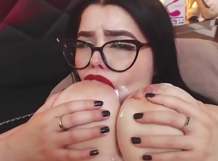 teta-grande, óculos, grande, masturbação, amador, mulher-madura, engolindo, ejaculação, natural, webcam