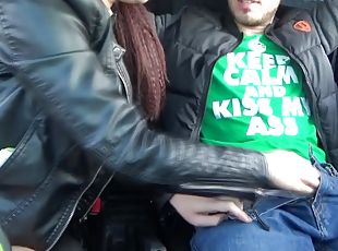 Brunette wild girlfriend gets pussy licked and she sucking a cock in his car
