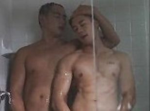 aasialainen, kylpy, amatööri, gay, pari, suihku