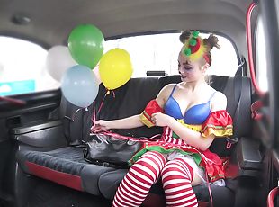 Kinky and costumed blonde adores sex in the taxi with a driver