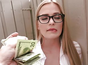 Gorgeous coed in specs gets fucked for cash by a stranger. Pt.1