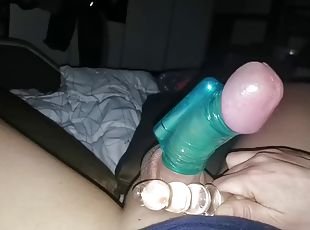 Helping my cock cum with a vibrator and a condom - Hot Moaning Guy