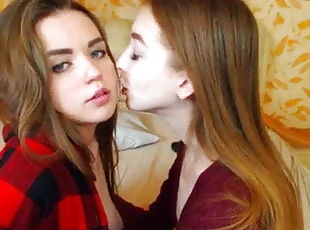 amatør, lesbisk, teenager, rødhåret, kyssende, webcam, erotisk