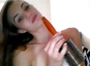 Horny girl masturbating and sucking dildos on webcam