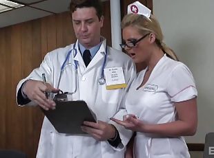 očala, medicinska-sestra, doktor, hardcore, porno-zvezda, par, umazano, uniforma