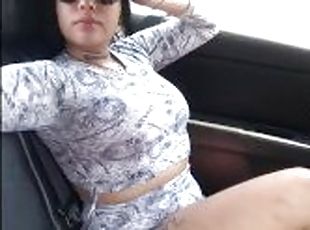 horny passenger in uber, touches herself on the trip