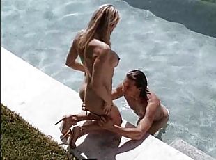 Angelica Sin enjoys a shag besides a pool with a handsome lover