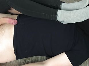 Sexy Girl Sockjob & Handjob With Gray Socks Cumshot Domination Socks Smell