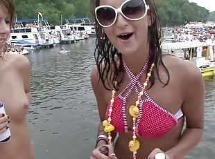 Amateur tits look incredible on babes partying on a boat