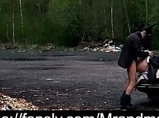 Russian bitch was taken to the forest and fucked hard