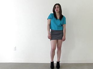 hardcore, punheta, casting, casal, meias-calças, natural, realidade, mini-saia