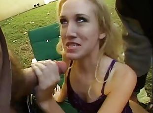 Outdoor gangbang with cumshots for her