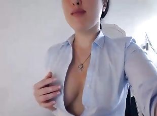 Russian brunette babe camgirl with big boobs on webcam