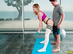 Big booty slut rides her fitness instructor