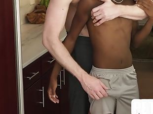 Black twink is happy to feel a white cock in his ass