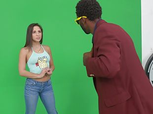 Black dude with a giant dick fucks mouth and puss of Abella Danger