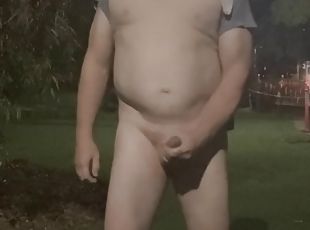 Go out naked to the park to piss and show off a cock