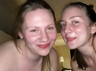 Girlfriend brings her sister to give me a double blowjob for the birthday