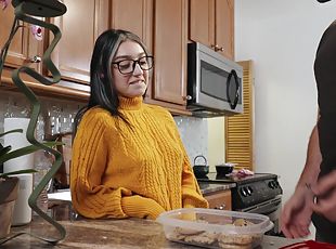 óculos, esposa, hardcore, casal, cozinha, jovem18, natural