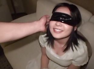 Sexy Japanese sucks dick blind-folded before taking down her undies