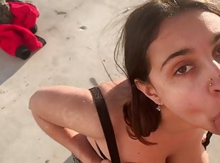 Public Face fucking busty Indian in Malibu and swallows cum — IG: @haileyrose.baby