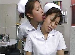 sykepleier, japansk, kyssing, brunette