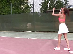 Tennis gets too obvious for Antonia and she tries sinking her fingers down her sweating cunt