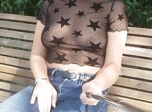 see-through blouse shows tits in public
