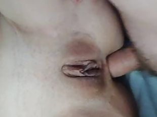 A GIRL with small tits likes to film while being gently fucked in the ass