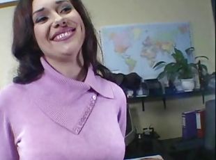 Nataly Brown gets her pussy and ass fucked deep in an office