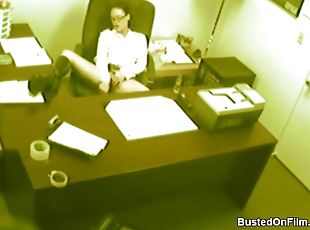 Sexy office girl masturbates on security cam