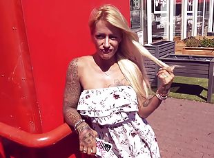 German big tits tattoo milf Public pick up POV