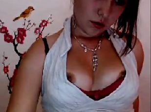 A hot wife masturbates for a very long time on a webcam.