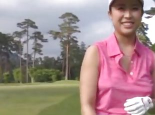 Asian girl with big tits finally gets to play golf naked