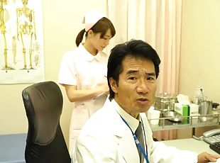 Asian nurse Airi Suzumura gets talked into jerking a big dick