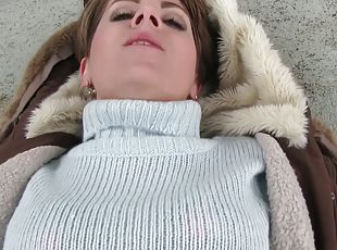 Sexy turtleneck sweater on a POV hottie fucking outdoors