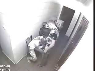Doggyfuck and missionary pose takes place in the bakery and security cam is watching this
