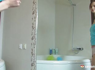 A kinky teen babe fucks her ass with her toothbrush