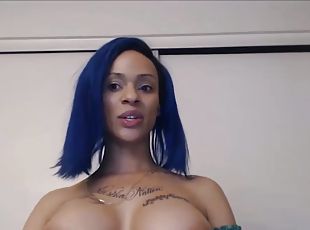 Tattooed black ghetto ebony with big booty and big tits is fucking her face